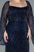 Robe De Fiançailles Grande Taille Longue Perlé Bleu Marine ABU4640