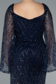 Robe De Fiançailles Grande Taille Longue Perlé Bleu Marine ABU4640