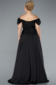 Robe de Soirée Grande Taille Longue Satin Noir ABU4576