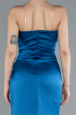 Robe de Soirée Longue Satin Bleu Pétrole ABU4663