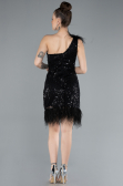 Robe De Soirée Courte Squameuse Noir ABU4580