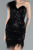 Robe De Soirée Courte Squameuse Noir ABU4580