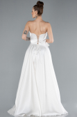 Robe de Soirée Longue Satin Blanc ABU4680