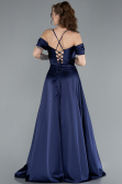 Robe de Soirée Longue Satin Bleu Marine ABU4703