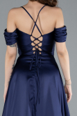 Robe de Soirée Longue Satin Bleu Marine ABU4703