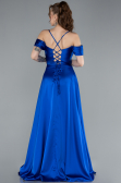 Robe de Soirée Longue Satin Bleu Saxe ABU4703