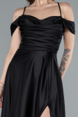 Robe de Soirée Longue Satin Noir ABU4703