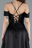 Robe de Soirée Longue Satin Noir ABU4703