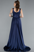 Robe de Soirée Longue Satin Bleu Marine ABU4715