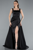 Robe de Soirée Longue Satin Noir ABU4715