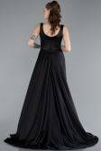 Robe de Soirée Longue Satin Noir ABU4715