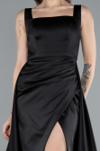 Robe de Soirée Longue Satin Noir ABU4715