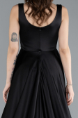 Robe de Soirée Longue Satin Noir ABU4715