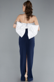Robe de Soirée Longue Bleu Marine-Blanc ABU4716