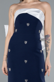 Robe de Soirée Longue Bleu Marine-Blanc ABU4716