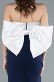 Robe de Soirée Longue Bleu Marine-Blanc ABU4716