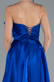Robe de Soirée Longue Satin Bleu Saxe ABU4680