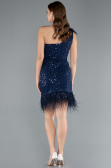 Robe De Soirée Squameuse Courte Bleu Marine ABK2256