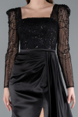 Robe de Soirée Longue Satin Noir ABU4781