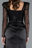 Robe de Soirée Longue Satin Noir ABU4781