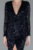 Robe de Soirée Longue Squameuse Bleu Marine ABU4763