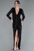 Robe de Soirée Longue Squameuse Noir ABU4763