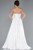 Robe de Soirée Longue Satin Blanc ABU4774