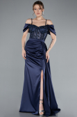 Robe de Soirée Longue Satin Bleu Marine ABU4801