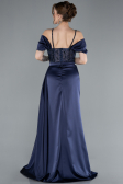 Robe de Soirée Longue Satin Bleu Marine ABU4801