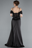 Robe de Soirée Longue Satin Noir ABU4801