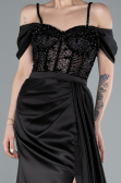 Robe de Soirée Longue Satin Noir ABU4801