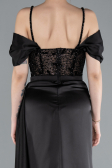 Robe de Soirée Longue Satin Noir ABU4801