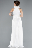Robe de Soirée Longue Mousseline Blanc ABU4811