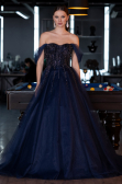 Robe De Soirée De Créateur Longue Bleu Marine ABU4762