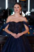 Robe De Soirée De Créateur Longue Bleu Marine ABU4762