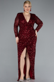 Robe de Soirée Grande Taille Longue Squameuse Rouge Bordeaux ABU4764