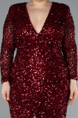 Robe de Soirée Grande Taille Longue Squameuse Rouge Bordeaux ABU4764
