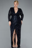 Robe de Soirée Grande Taille Longue Squameuse Bleu Marine ABU4764