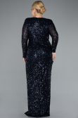 Robe de Soirée Grande Taille Longue Squameuse Bleu Marine ABU4764