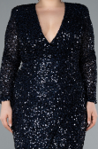 Robe de Soirée Grande Taille Longue Squameuse Bleu Marine ABU4764