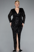 Robe de Soirée Grande Taille Longue Squameuse Noir ABU4764