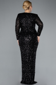 Robe de Soirée Grande Taille Longue Squameuse Noir ABU4764