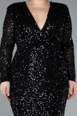 Robe de Soirée Grande Taille Longue Squameuse Noir ABU4764