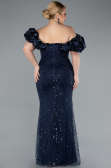 Robe De Fiançailles Grande Taille Longue Perlé Bleu Marine ABU4788
