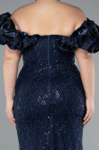 Robe De Fiançailles Grande Taille Longue Perlé Bleu Marine ABU4788