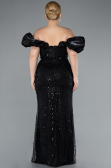 Robe De Fiançailles Grande Taille Longue Perlé Noir ABU4788