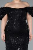 Robe De Fiançailles Grande Taille Longue Perlé Noir ABU4788