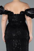 Robe De Fiançailles Grande Taille Longue Perlé Noir ABU4788
