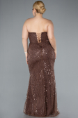 Robe de Soirée Grande Taille Longue Perlé Cuivre ABU4789