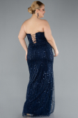 Robe de Soirée Grande Taille Longue Perlé Bleu Marine ABU4789